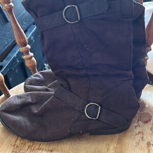 Brown Suede Buckle Boots